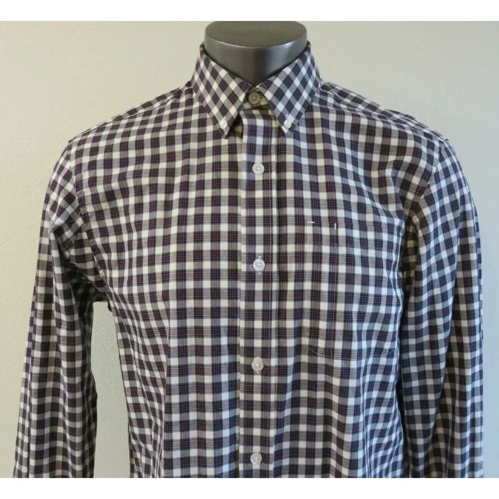 Mens Duluth Trading Long Sleeve Button Front Plaid Shirt Size M Plaid Blue White
